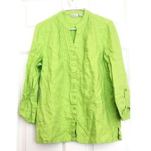Womens Lagenlook Linen Tunic Top Brat Green Size L New